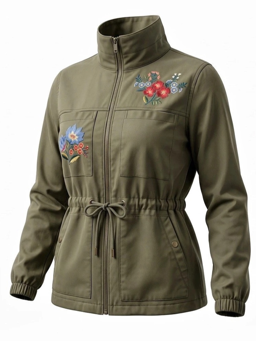 Old Navy Floral Embroidered Floral Light Utility Jacket Women's XL Green